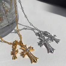 1PC New Elegant Double Cross Niche Design Versatile Punk Exquisite Women's Necklace Jewelry - 10-2090 Bạc - Xem 5