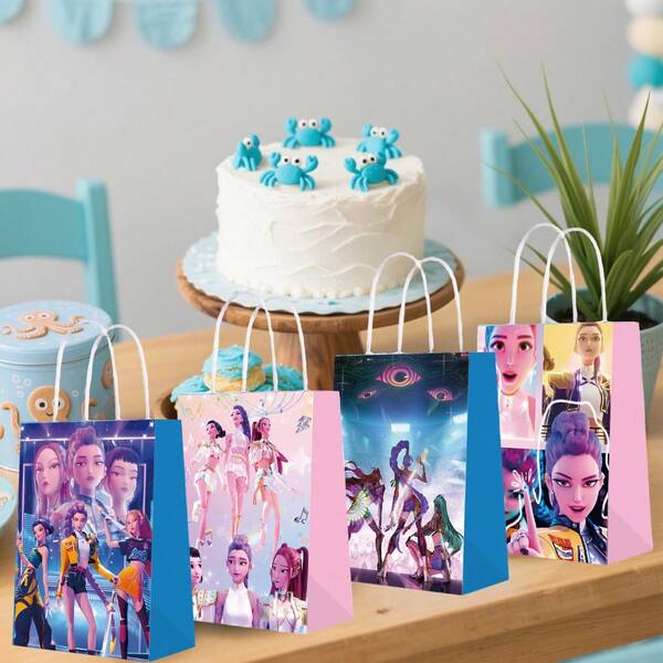 12pcs Anime K-Pop  Candy Paper Bag Paper Gift Bag Kraft Paper Production Cartoon Handbag Wrapping Pouch Birthday Gift