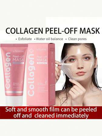 60克胶原蛋白撕拉面膜，保湿滋润，均匀肤色，夜间面部清洁和护理，撕拉面膜