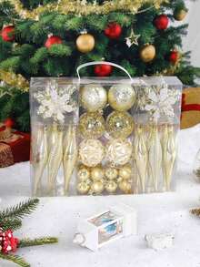40pcs Christmas Ball Ornament Set - Colorful Balls And Snowflakes For Christmas Tree Decoration, Ideal For Holiday Home And Storefront Display