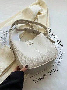 Borsa a tracolla da donna di colore unito, di grande capacità, adatta per l'uso quotidiano e gli spostamenti - Bianco - Visualizzare 3