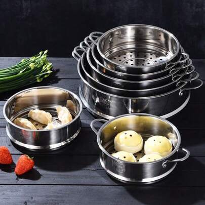 304 Stainless Steel Steamer Basket Thickened Thicken Strainer Pot Steaming Grid Material 16-32cm Drain Basket Kitchen Use