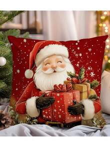 1pc Christmas Decorative Pillow Cover, Santa Claus & Christmas Elements Cushion Cover, Room Decor, Bedroom Decor, Holiday Decor, Party Decor (Pillow Insert Not Included) (Single-Sided Printing) - Multicolor - View 2