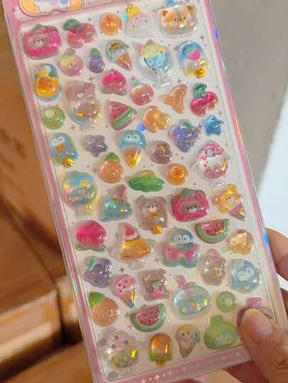 Nayiben 1pc Japanese Colorful Sushi Food Rabbit Fruit 3D Embossed Diamond Sticker, Cartoon Animal Self-Adhesive Sticker For Scrapbooking And Stationery Decoration, Craft Decals Suitable For DIY Projects And Office Supplies