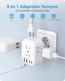 Cargador Europeo Adaptador 4 Tomas CA 2 USB 2 Tipo C Apto para Francia - Tipo J - Suiza, Ruanda, (1 Pieza) - Ver 5