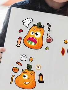 Halloween Puzzle Stickers: DIY Scary Pumpkin Pattern, Suitable For Sticking On Walls, Books, Cups And Various Places As Fun Cartoon Decorations, Halloween Gift