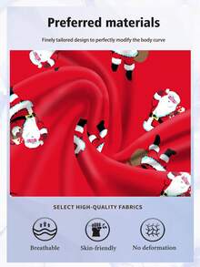 1-Pack Novelty Men's Shorts With Santa Claus Pattern Print, Made Of Polyester Elastic Fabric, Soft And Skin-Friendly, Quick-Drying And Breathable, Perfect Christmas Gift, With Letter Jacquard Waistband, Playful And Cute Home Casual Men's Long Flat-Angle Underwear