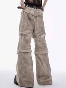 Design Sense: Wasteland, Old, Dirty, Dyed, Workwear, Pants, Retro, Damaged Edges, Casual Pants, Denim, High Street, Rugged And Handsome