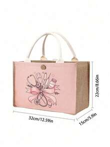 Conjunto de bolso de mano tipo tote y bolsa de cosméticos con tema de enfermera en color rosa, estilo casual, estructura de tela, con estampado de estetoscopio, corazón, jeringa, termómetro y pastillas, adecuado para la temporada de regreso a la escuela, bolso de hombro para viajes de vacaciones, unisex, regalo perfecto, artículos de uso diario, regalos de Navidad, regalos de Halloween