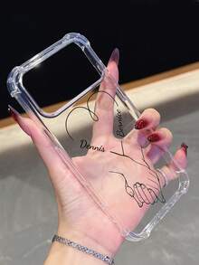 1pc Customized Handprint Heart Signature Simple Transparent Shockproof Phone Case, Compatible With IPhone 11/12/13/14/15/16/16 Pro/16 Plus/16 Pro Max/17/17 Air/17 Pro/17 Pro Max, Pixel 9A/S24/S25 Ultra/S25 Plus/S25 Edge, Moto G85, Infinix Hot 50 Pro+, Great For Gifting To Friends - Clear - View 4