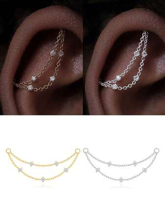 EleRunis 1 szt. 925 srebrny łańcuszek z podwójną warstwą, akcesoria do piercingu, kolczyki, zawieszka z łańcuszkiem, biżuteria na co dzień, wesele, zaręczyny, rocznica, Walentynki