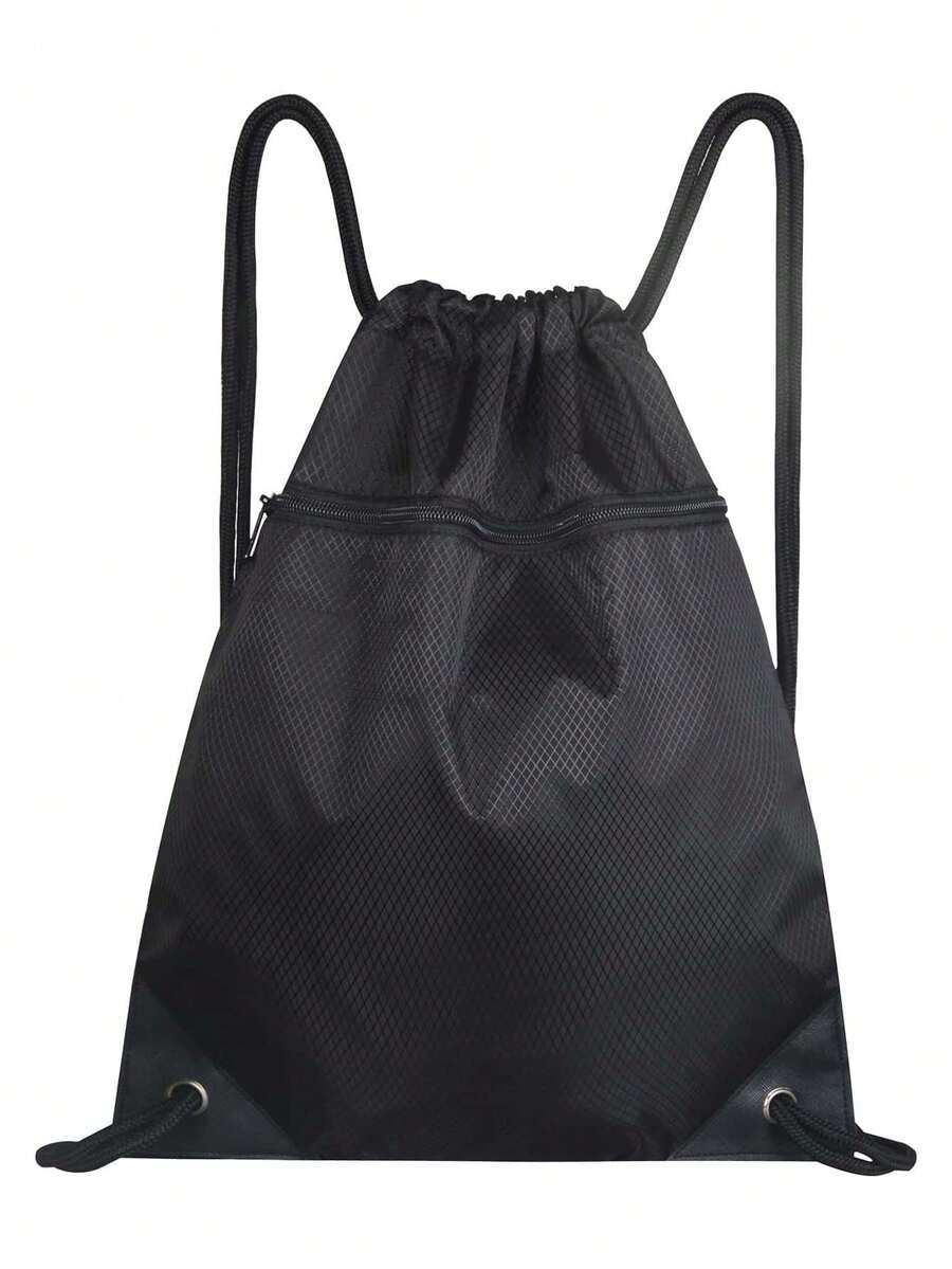 New Simple Drawstring Backpack, Unisex Casual Travel Rucksack, Large Capacity Sports Bag - Black - View 1