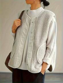 Chaleco elegante y casual con botones delanteros y bolsillos de mujer talla grande, adecuado para uso casual y diario