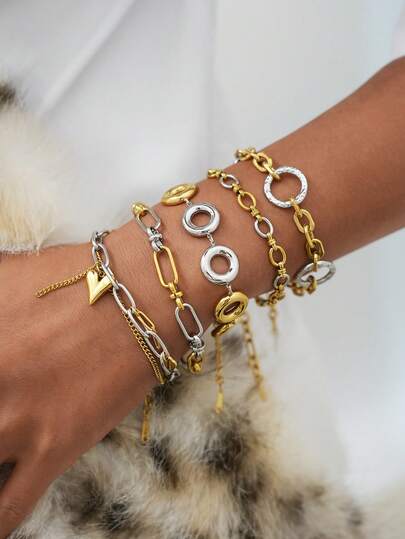 Frminee 1pc 18K Gold Plated Stainless Steel Thick Bracelet For Women, Jewelry Accessories Including Chunky Fashionable Beads, Elegant Retro Style, Western Jewelry, Suitable For Vacation, Party, Gift, Daily Wear