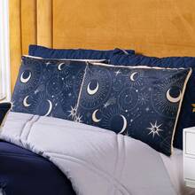 Kit Edredom Cobertor SOLTEIRO Astros Azul Marinho com Almofada Estampada 04 Peças - Dupla Face Percal 300 Fios Toque Macio Acetinado Tecido Pantografado em Linha Decoração Astrologia Signos Estrelas Espaço Fases da Lua Astronomia Universo