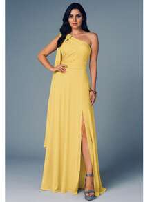 Bridesmaid Dress For Party Guests Reception Graduation Without Shine Cape Sleeve In Fluity - Yellow - View 1