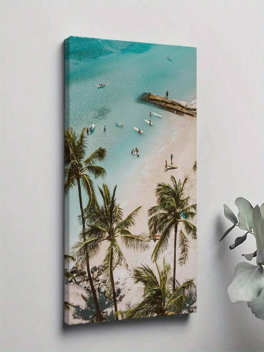 1PC Framed 30*40cm(12*16inch)Or40*60cm(16*24inch) Boho Style Summer Pool Beach Palm Whale Northern Europe Posters Prints Canvas Painting Wall Art Picture Living Room Home Decor (2)