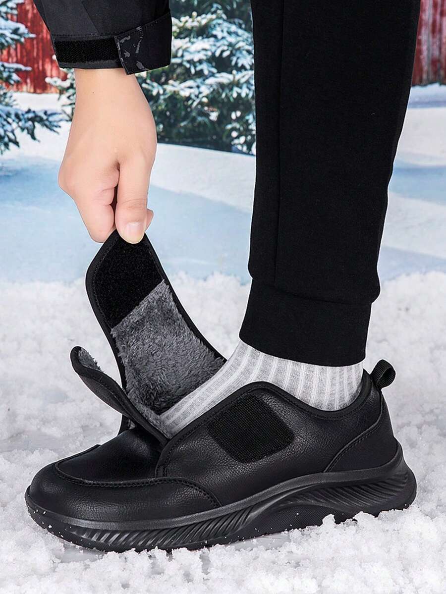 Tênis esportivos femininos plus size com forro quente, tênis casuais antiderrapantes e à prova d'água para o inverno - Tudo preto - Ver 1