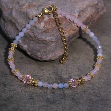 1 pieza Pulsera de piedra natural con inspiración en la dopamina, de moda y minimalista (cuarzo rosa y aguamarina con acentos metálicos). Presenta colores ricos, lo que la convierte en un accesorio ideal para mujeres. Esta pieza versátil es adecuada para usar durante las vacaciones o el ocio diario, y también sirve como un regalo perfecto para reuniones con amigos. Hecho de materiales naturales.