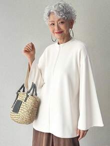 FRIFUL 女式纯色前拉链长袖休闲T恤 - 白色 - 查看 2