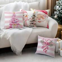 4 قطع مجموعة وسادات الوردية، غطاء وسادة مطبوع من جهة واحدة بمقاس 45*45 سم - متعدد الألوان - مشاهدة 8