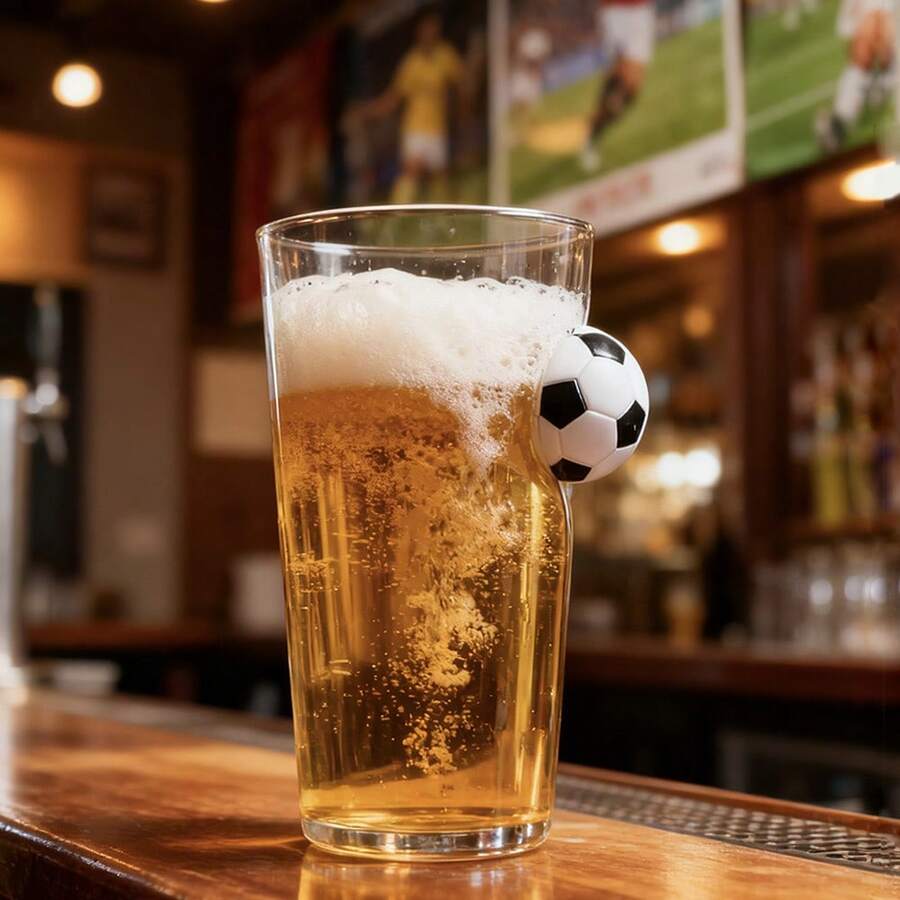 1 pieza Vaso con incrustación de fútbol para uso doméstico, vaso transparente para agua, té, leche o jugo