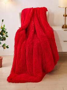 1PC Red Plush Shaggy Blanket Queen Twin King Size Luxury Fluffy Long Plush Blanket Bedding Throw Soft And Comfortable Couches Blankets For Home, For Sofa, Living Room Queen Twin King Size Multi-Purpose Use In Living Room, Bedroom And Sofa