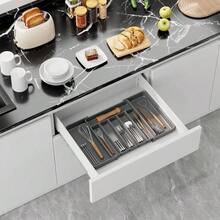 Silverware Organizer - Expandable Kitchen Drawer Organizer, Adjustable Utensil Organizer, Cutlery Tray Forks, Knives, Multipurpose Kitchen Organizers And Storage Solution, Black, Large - 大號+灰色 - 查看 9