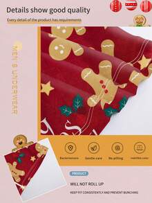 Men's Funny Gingerbread Print Shorts, Made Of Polyester Stretch Fabric, Soft And Skin-Friendly, Quick-Drying And Breathable, Perfect Christmas Gift. Paired With Letter Jacquard Waistband, These Playful And Cute Men's Long Boxer Briefs Are Ideal For Home And Casual Wear. - Red - View 7