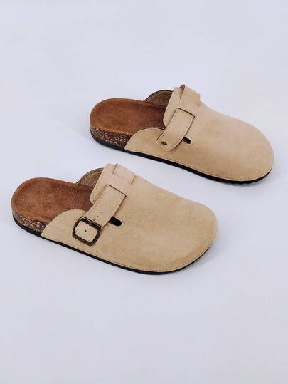 2025 春季女士厚底一脚蹬穆勒凉鞋，金属扣装饰，复古风格，休闲一脚蹬乐福鞋，耐用拖鞋