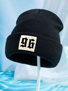 1pc Unisex Outdoor Casual Fashion Knit Beanie Hat With 96 Numeric Print, Warm & Comfortable, Suitable For Daily Wear