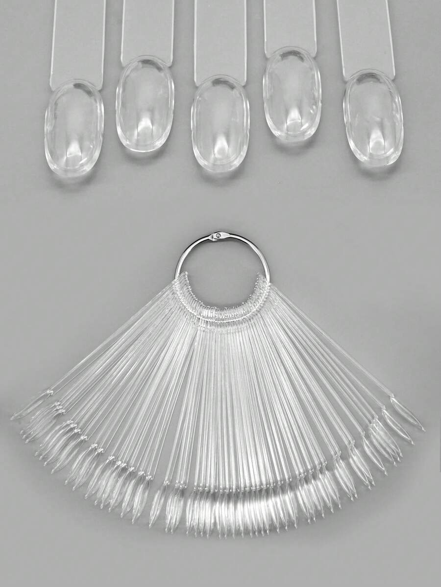 50片透明假指甲色卡展示板凝胶指甲油模板美甲样品架亚克力调色盘，美甲用品，美甲工具，美甲艺术工具，返校季，美甲，按压式假指甲工具 - 無色 - 查看 1