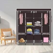 67" Dark Brown Portable Clothes Closet Wardrobe – 12 Shelves & 4 Side Pockets, Storage Rack – Ideal For Bedroom, Dorm, Guest Room – Organizes Clothes, Accessories – Space-Saving - Black - View 6