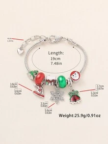 1pc Christmas Cute Painted Oil Rhinestone Snow House, Christmas Tree, Snowflake Charm Beaded Bracelet, Multi-Element DIY Chain Bracelet, Suitable For Women Holiday Party Wear, Gift