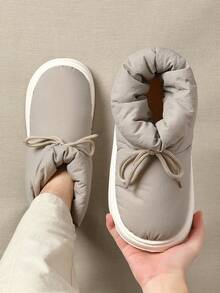 Men's Thermal-Lined Down Fabric Low-Top Snow Boots, Couple Outdoor Travel Business Thick Warm Casual Slippers - Light Grey - View 13