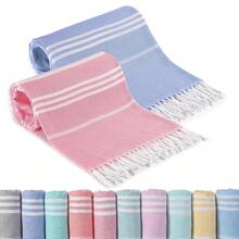 2 Packs Turkish Beach Towels Vacation Essentials Quick Dry Sand Free Soft Absorbent Extra Large Xl Big Blanket Adult Oversized Bath Pool Swim Towel Lightweight Thin Sandless Compact No Sand Packabl - 薄型套裝藍色紫紅色272x36英寸 - 查看 8