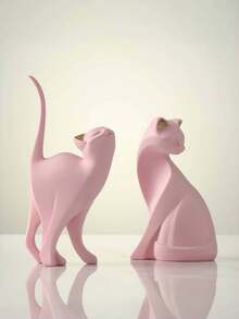 1pc Pink Resin Cat Figurines With Gold Ears, Minimalist Abstract Home Decor Sculptures For Bookshelf, Entryway, Bedroom Or Gift - Graduation, Friendship, Summer Decor