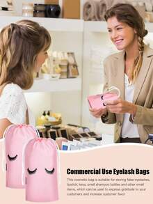10pcs/Eyelash Care Bag With Pull String, Cosmetic Storage Bag, Travel Size, Eyelash Storage Pouch, Eva Pink Makeup Bag, Cute Mascara Design, Brushes And Beauty Essentials - A Cosmetic Storage Box