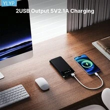YLYP 10000mAh 移动电源，超薄双 USB 输出，5V/2.1A USB-C 和 Micro USB 兼容充电，带 LED 显示屏和手电筒，适用于安卓/手机设备的移动电源 - 彩色 - 查看 5