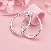 Hoa tai vòng tròn lớn mạ bạc Sterling 925 30mm dành cho nữ, phụ kiện thời trang dự tiệc cưới, trang sức, quà tặng Giáng sinh - Bạc - Xem 2