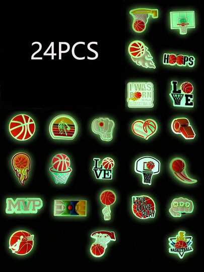 24 قطعة أساور رياضة كرة السلة بتصميم كرتوني، تعليقات، ديكورات للأحذية، اكسسوارات DIY