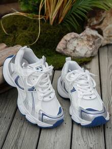 2024 Spring/Summer New Soft Leather Thick-Soled Chunky Sneakers, Women's Breathable Mesh Running Shoes, Casual Sports Shoes