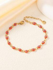 1pc Fashionable Golden Stainless Steel Devil Eye Bead Sliding Bracelet, Handmade With Size Variation