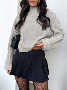 Autumn/Winter New Women's Casual High Neck Twisted Flower Long Sleeve Knitted Sweater Tops Women Fashion Loose Simple Old Money Style Graduation Sweater Pullover White Long Sleeve Top