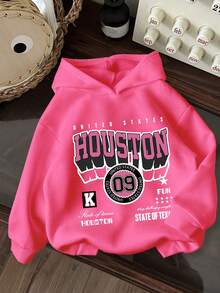 Tween Girls Casual Simple Design Letter Print Hoodies Girls Long Sleeve Hooded Sweatshirts Autumn And Winter Student Tween Girls Clothing