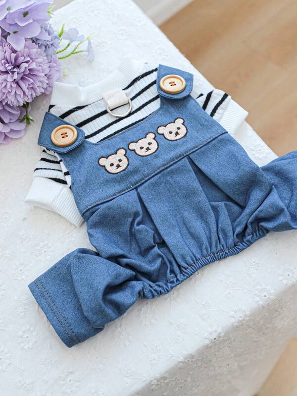 1pc Pet Clothes, Cute Bear Hoodie For Small Dogs & Cats, Comfortable & Stylish Outfit For Puppy & Kitten, Black & White Stripe