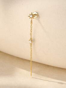 EleRunis 1pc 925 Sterling Silver Rhinestone Long Tassel Cartilage Earring Studs For Women, Daily Wear, Wedding, Party, Valentine's Day Jewelry - Gold - View 7