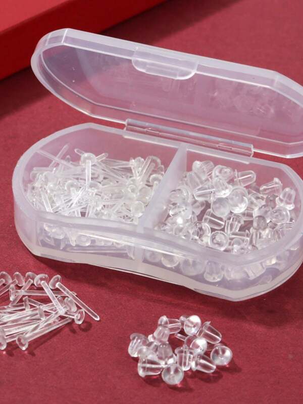 1 caixa de brincos de resina invisíveis, brincos de plástico faça você mesmo, brincos hipoalergênicos e anti-inflamatórios e agulhas de acupuntura auricular (incluindo protetores auriculares e inserções de grade dupla)