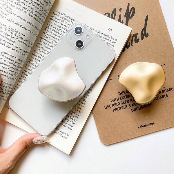 1pc Asymmetrical Pleated Electroplated Metal Phone Stand, Expandable Air Cushion Desk Mount, Creative Niche Korean/Japanese Style