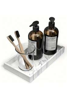 3pcs/2pcs/1pc 11.81 Inch Countertop And Vanity Tray - 1/2pcs Set Shatterproof Silicone Kitchen And Bathroom Tray, Suitable For Countertop, Kitchen Sink Soap Dispenser Tray, Bathroom Vanity Tray, Perfume And Key Tray, Bathroom Toilet And Bathroom Countertop Silicone Tray - Marble White - View 3